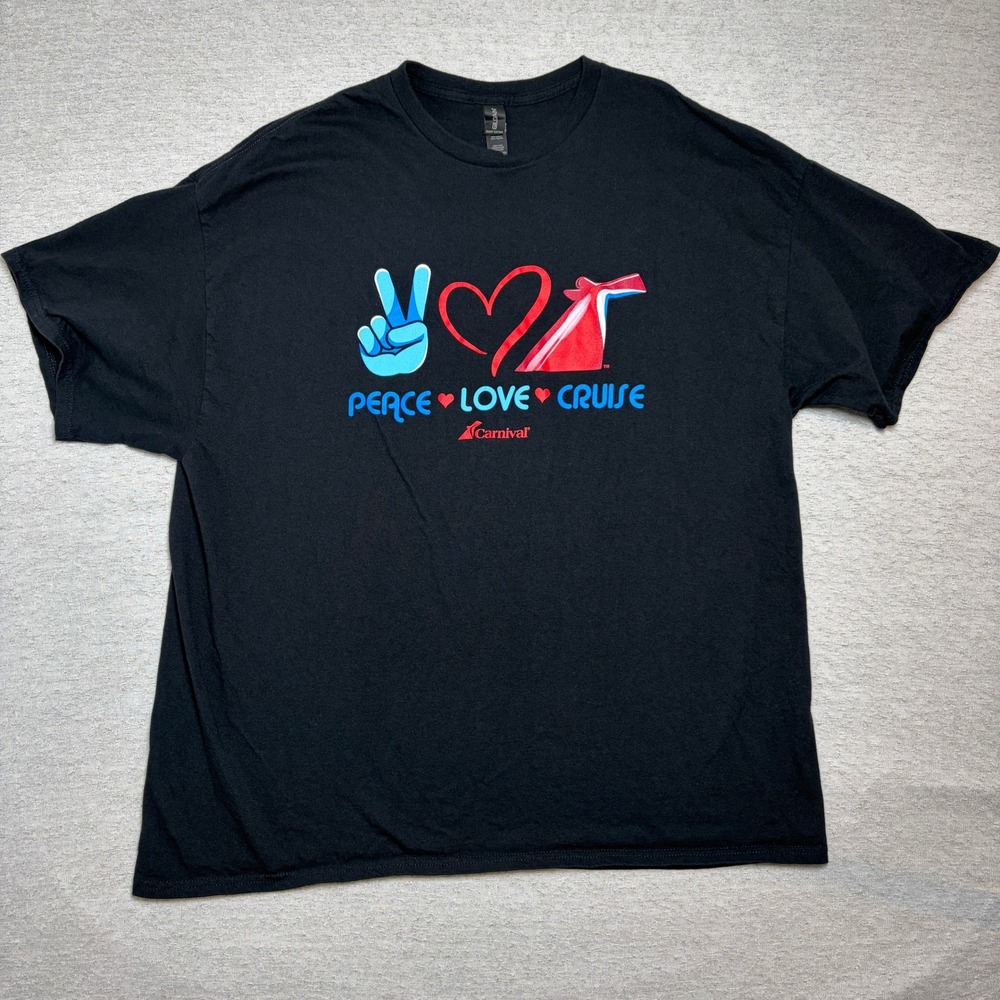 Carnival Cruise Mens T-Shirt‎ 2XL Black Peace Love Cruise Souvenir Graphic Tee